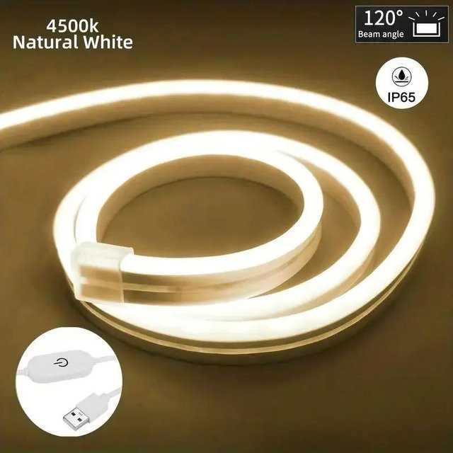 Saimili Neon LED Strip Licht USB 5V Cool White, IP65 Wasserdichtes Flexibles Silikonband für TV Hintergrundbeleuchtung und Heimdekoration, Länge: 1 m - Bild 1