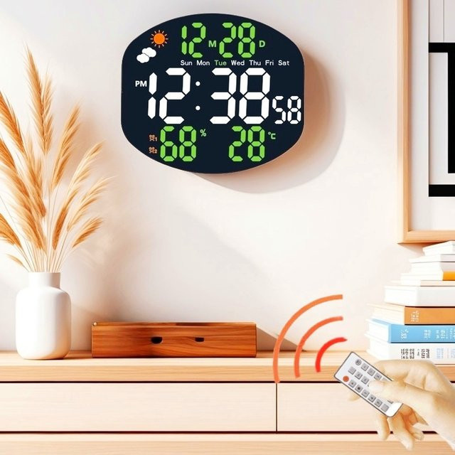 Digitale Wetterstation und Wanduhr mit Temperatur, Luftfeuchtigkeit und Datum in Schwarz oder Blau - Bild 1