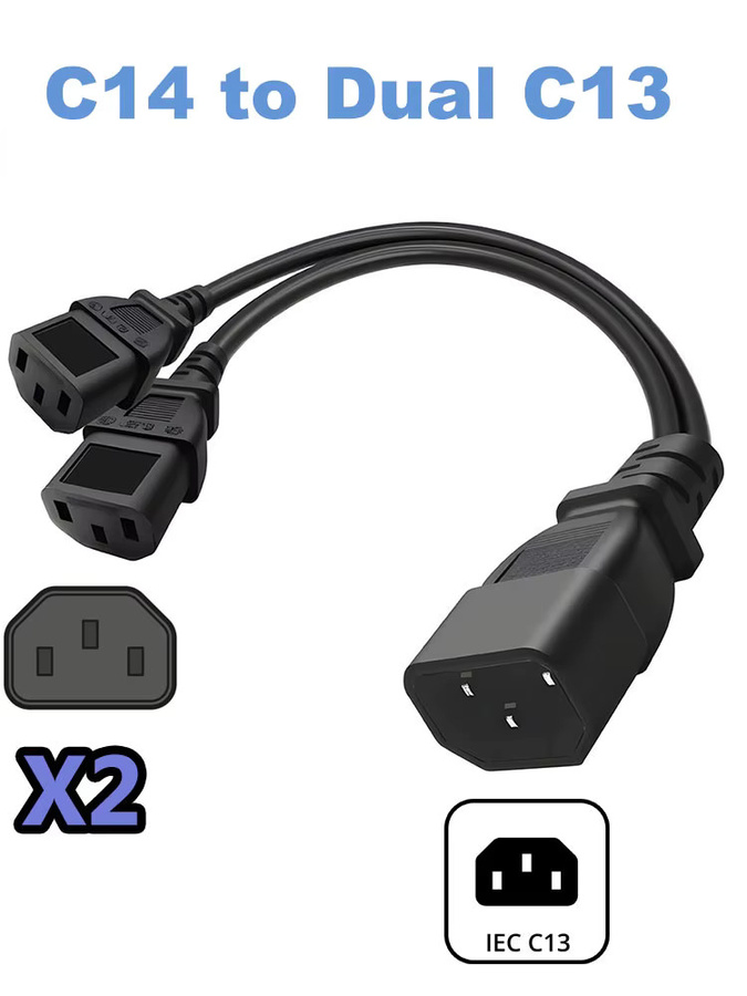 VBDWRM AC-Strom-Y-Splitterkabel in Schwarz mit IEC 320 C14 Stecker auf Dual C13 Buchse für PC-Netzteile und Monitore - Bild 4