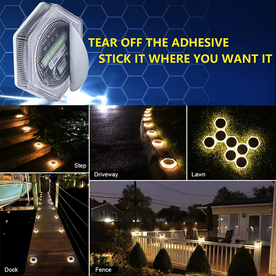 Yilaie Solar-Terrassenleuchten 4er-Pack LED-Stufenleuchten IP68 wasserdicht für Garten, Terrasse und Treppen in Warmweiß - Bild 6