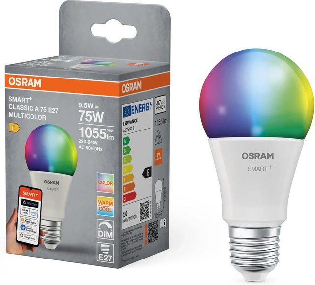 Osram Smart+ Matter LED Leuchtmittel E27 A75 RGBW, dimmbar, Multicolour, Höhe: 11,2 cm, Durchmesser: 6,0 cm - Bild 1