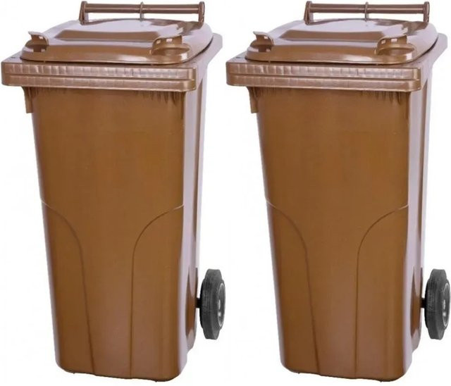 PROREGAL SuperSparSet 2x Mülltonne mit 2 Rädern aus HDPE-Kunststoff, 120 Liter, Braun - Bild 1
