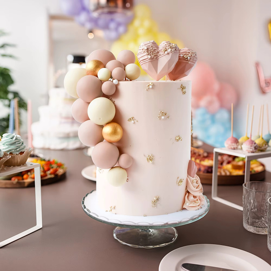 17 Stück dreifarbige Kuchendekorationskugeln in Beige, Braun und Gold aus Papier - Bild 3