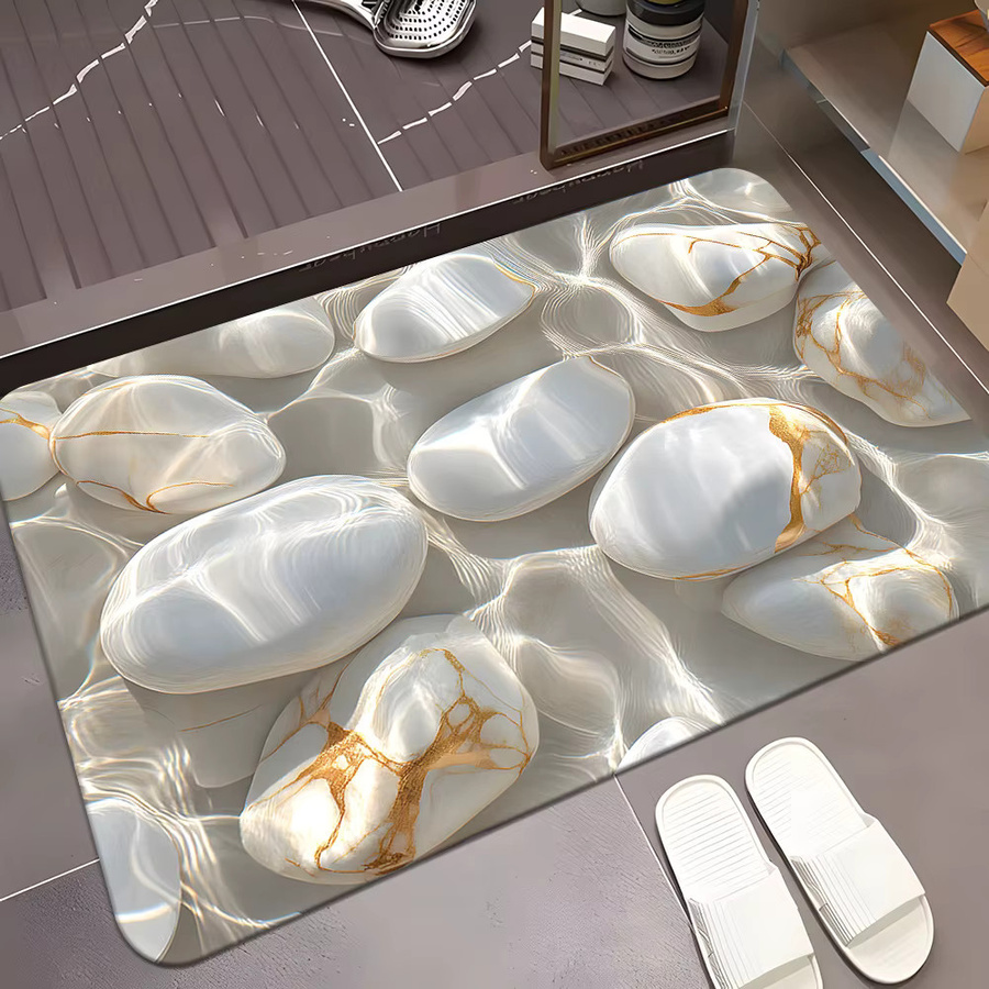 VIKAMA Premium Light Luxury Pebble Badezimmer-Fußmatte, weiß, rutschfest und saugfähig - Bild 2