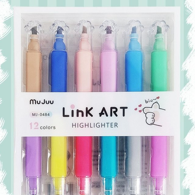 Kawai Zweifarbiger Textmarker Set mit 12 Farben und Schneidspitze in Multicolour - Bild 1
