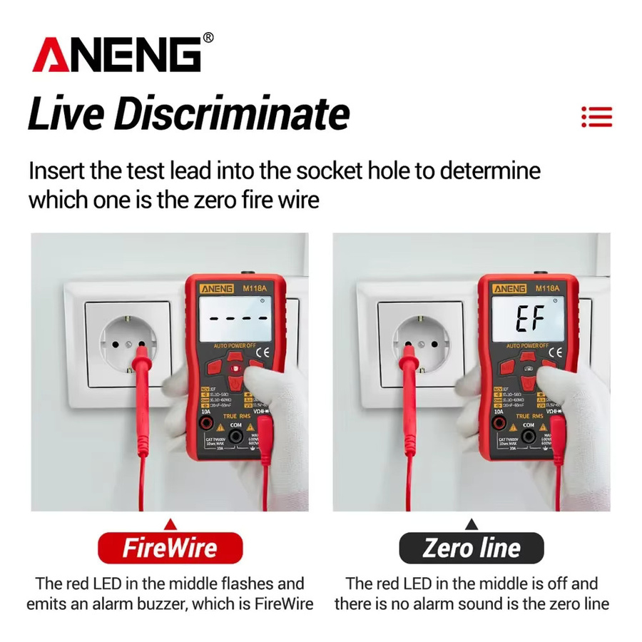 ANENG M118A Digitalmultimeter Mini Multimeter mit 6000 Zählungen für AC Spannung, Kapazität, Widerstand, Diode und NCV Tester in Rot - Bild 3