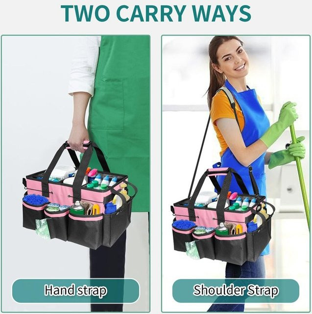 ABRT Reinigungsmittel-Organizer in Pink mit Griffen und Schultergurt als große Reinigungs-Caddy-Tasche aus Stoff - Bild 1