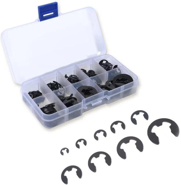 100-teiliges E-Clip-Unterlegscheiben Set aus Stahl in Blaugrau für Kfz- und mechanische Reparaturen, M3,5-M15 - Bild 1