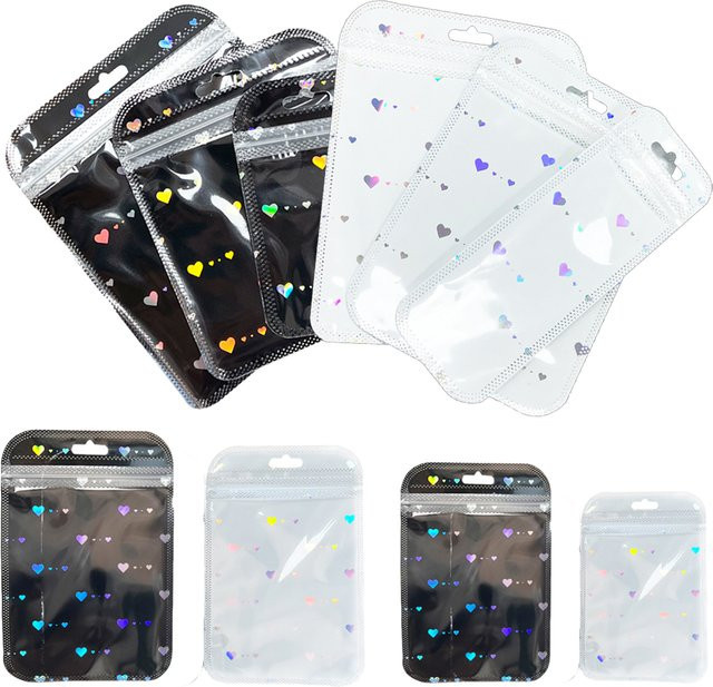50 Stück Laser Herz Zipper Schmuckbeutel in Schwarz und Weiß für Perlen und kleine Verpackungen - Bild 1