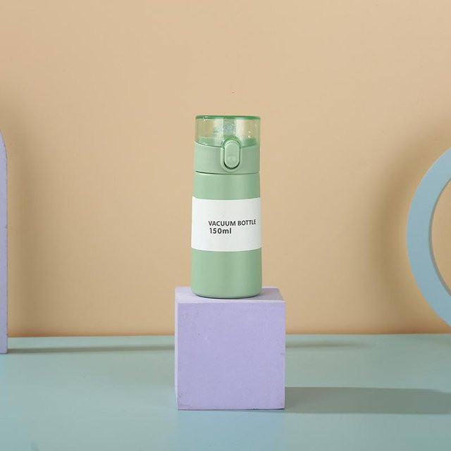 SZwatch Mini-Thermosbecher mit Ein-Knopf-Öffnung und Strohhalm aus Edelstahl, Grün, 150 ml - Bild 1