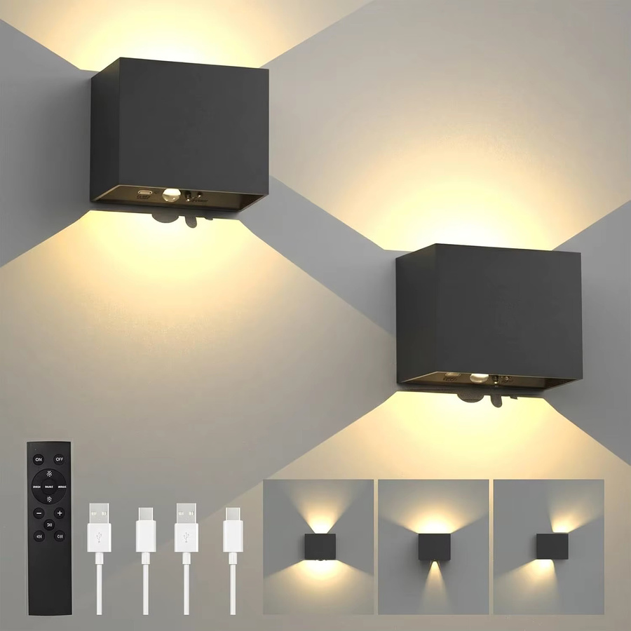 T-SUNRISE LED-Wandleuchte Schwarz mit Fernbedienung, wiederaufladbare Up-and-Down Wandlampe für den Innenbereich, Warmweiß - Bild 5
