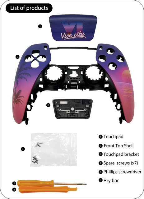 Sony Sunset City PS5 Controller Schale Frontplatte Abdeckung mit Touchpad für DualSense Controller, Ersatz für BDM-010 bis BDM-060, Schwarz/Mehrfarbig - Bild 1