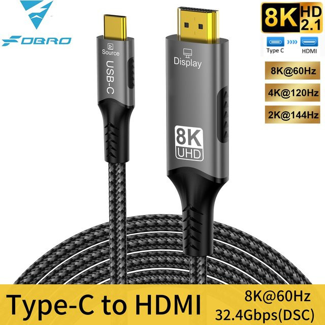 USB-C zu HDMI 2.1 Kabel für 4K und 8K @60Hz sowie 4K @120Hz, Thunderbolt 4 kompatibel, passend für MacBook Pro und Huawei - Bild 1