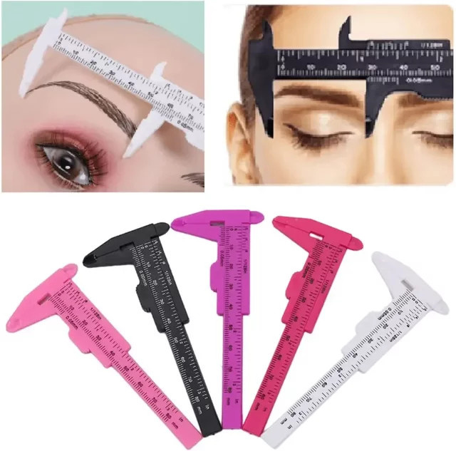 Vvocci Kunststoff-Messlineal für Tattoo und Augenbrauen, Tragbares Vernier-Mikroblading-Lineal für Permanent Make-up in Blau und Multicolour, 80 mm - Bild 1