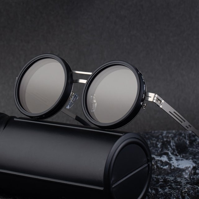 ND9 Sonnenbrille, rund, Vollrand, schwarz, polarisiert, Unisex - Bild 1