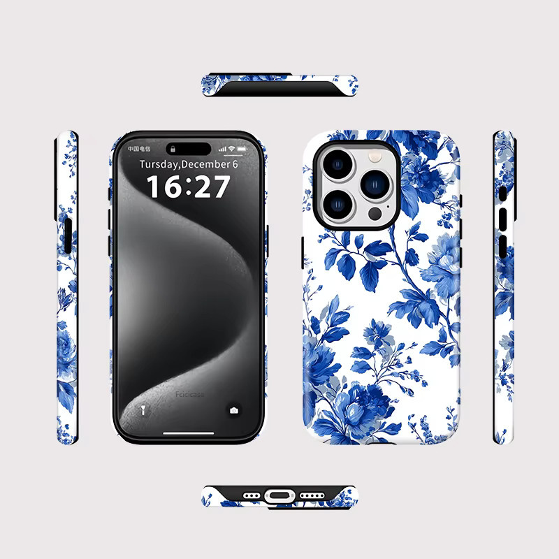 Fcicicase MagSafe Magnetische Silikon Schutzhülle mit Blumenmuster für iPhone 17 Air Pro Max, 16, 15, 14, 13, 12, 11 in Blau - Bild 2
