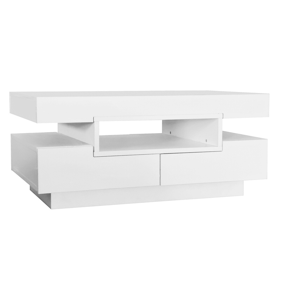 Moderner Couchtisch in Weiß Hochglanz mit LED-Licht und großen Schubladen von Aosom, B/T/H: 80 x 50 x 36 cm - Bild 2