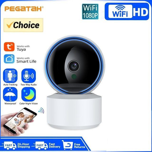 Tuya WLAN IP-Kamera 2MP mit Nachtsicht, 2-Wege-Audio und Auto-Tracking in Weiß - Bild 1