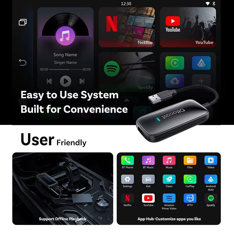 Ottocast Play2Video Ultra AI Box Carplay Adapter mit Android Auto, WiFi6 und Mediaplayer für YouTube und Netflix, Schwarz - Bild 4