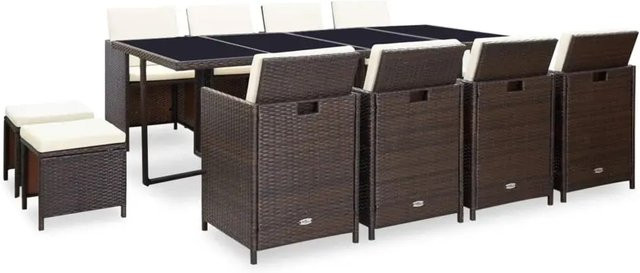 vidaXL 13-teilige Garten-Essgruppe aus Poly Rattan in Braun mit Glasplatte und Auflagen - Bild 1