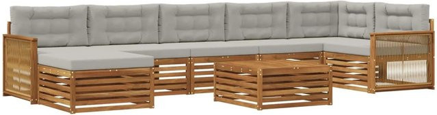 vidaXL Outdoor-Sofagarnitur L-Form aus Akazienholz mit 8 Kissen in Natur und Hellgrau - Bild 1
