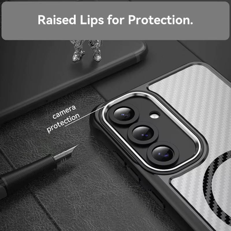 Luxus Slim PC Carbon Fiber Texture Magnetische Handyhülle für Samsung Galaxy S25 S24 FE Plus Ultra stoßfeste Anti-Drop Clear Case in Transparent und Schwarz - Bild 5