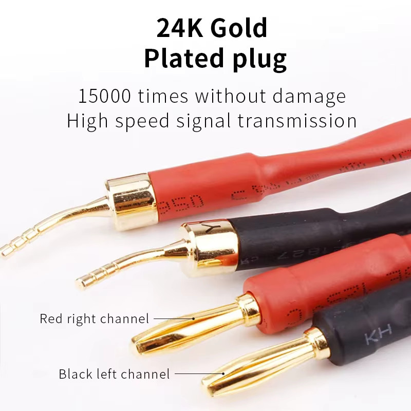 TODN HiFi-Lautsprecherkabel mit 24K vergoldeten Bananensteckern, 1 Paar, Sauerstofffreier Kupferkern, Schwarz/Gold - Bild 3