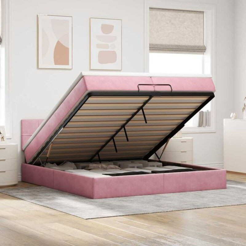 Vidaxl Ottoman Polsterbett mit Matratzen und LED in Rosa aus Samt, B/T: 200 x 200 cm - Bild 1