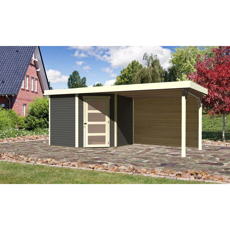 Karibu Holz-Gartenhaus Linköping mit Flachdach in Terragrau, modernes Design, B: 238 cm, T: 242 cm, H: 218 cm - Bild 2