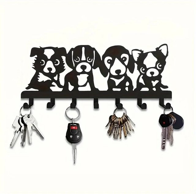 Schwarzer Wandhaken aus Metall in Hundeform als dekorativer Schlüsselhalter für Wandmontage - Bild 1