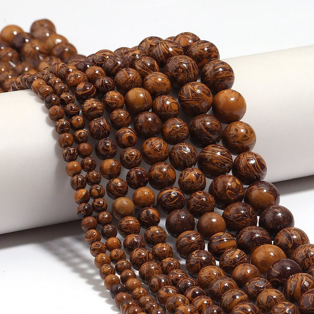louleur Naturstein Perlen Jade, Goldene Seide, Runde Perlen, Unisex - Bild 1