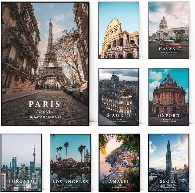 Potdemiel Wandkunst Poster mit Stadtbildern Paris Madrid und New York in Mehrfarbig als moderner Papierdruck für deine Raumdekoration - Bild 1