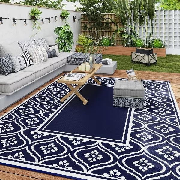 Wucifang Jewelry Außen-Terrassen-Teppich mit geometrischem Design in Blau, B/B: 80 x 120 cm - Bild 1