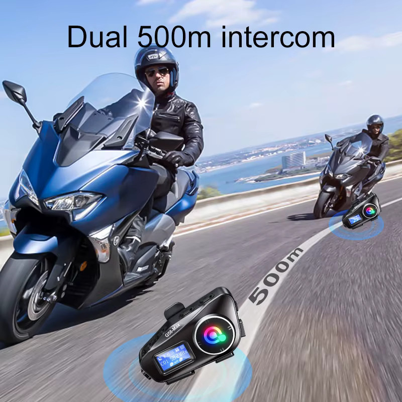 XINOWY Q58-Max Motorradhelm-Gegensprechanlage mit Bluetooth-Headset, LCD-Display und Taschenlampe, Schwarz, Reichweite 500 m für 2 Fahrer - Bild 2