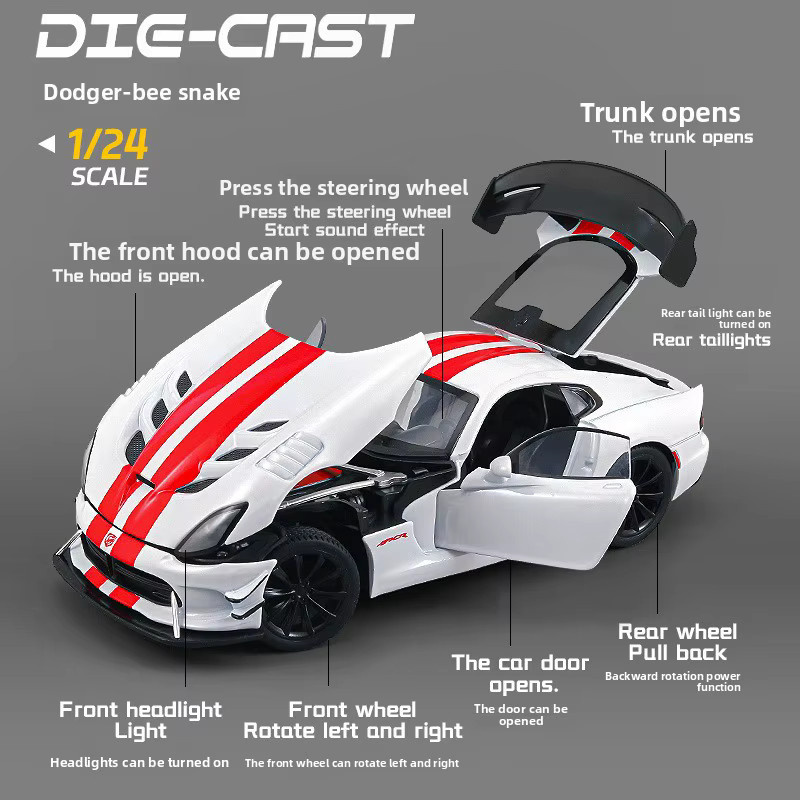 WELLY Viper Simulation, Sportwagen Modell, 1:24, mit Sound und Licht, Metall - Bild 3