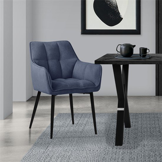 ML-Design Esszimmerstuhl aus blauem Frotteestoff mit gepolsterter Sitzfläche und Armlehnen - Bild 1