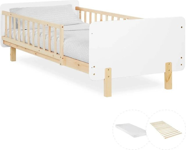 Homestyle4u Kinderbett mit Matratze und Lattenrost in Weiß, skandinavisches Design aus Kiefernholz und MDF, B/T/H: 90 x 200 cm - Bild 1