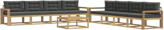 vidaXL Outdoor-Sofagarnitur aus Akazienholz in L-Form, 9-teiliges Set in Weiß, Anthrazit und Braun mit Polstern, B/T/H: 79 x 79 x 37 cm - Bild 1
