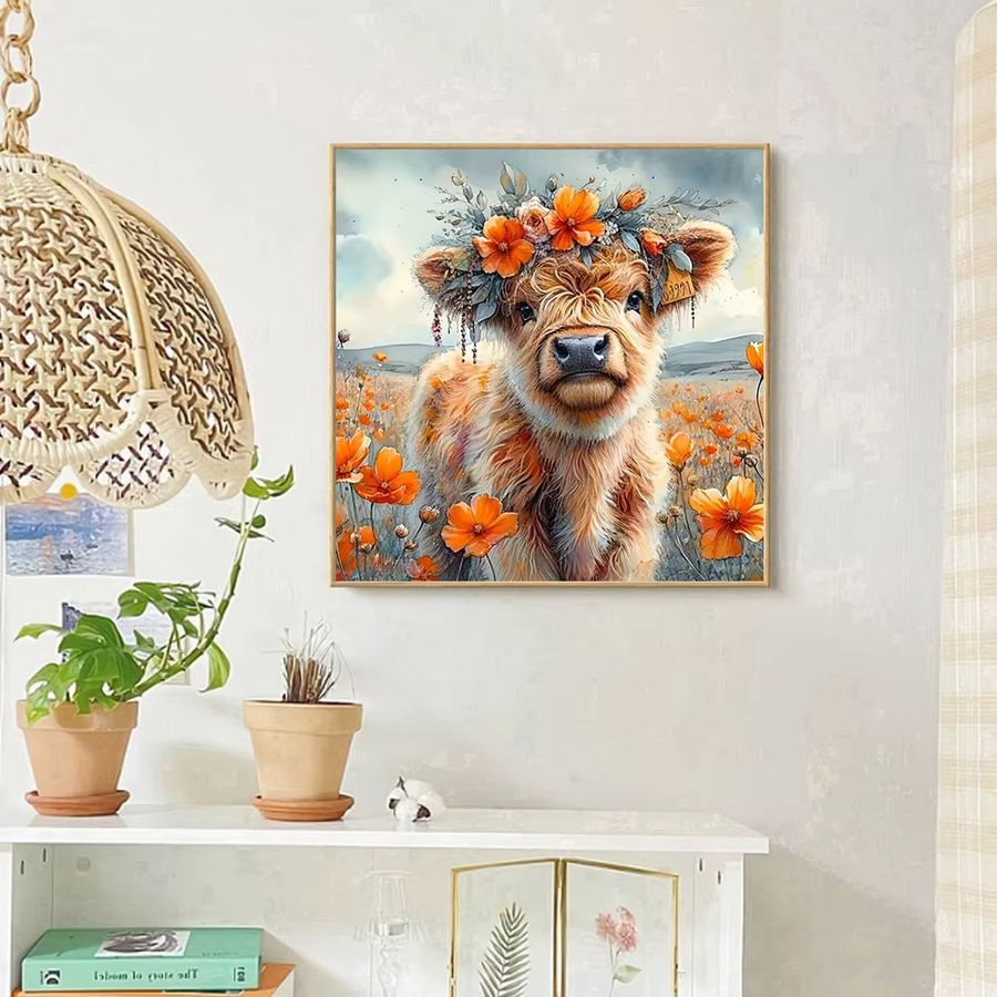 QIZITENG Diamant-Malerei-Set für Erwachsene mit niedlichem Kalb Motiv, Mehrfarbiges DIY-Mosaik-Set zur Wanddekoration, Durchmesser: 30 cm - Bild 2
