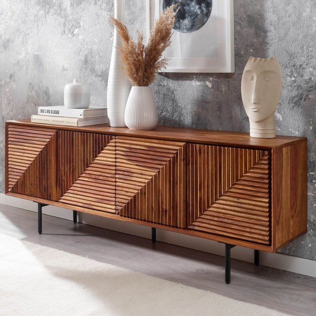 Finebuy TV-Board Kommode aus Sheesham Massivholz in Braun mit 3 Türen, B/H/T: 140 x 54 x 33 cm - Bild 1