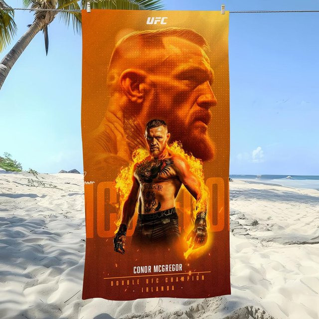 Dalangpa Sport Handtuch Champion Boxer Conor McGregor UFC Design, Weiß-Orange, B: 140 cm, H: 180 cm - Bild 1