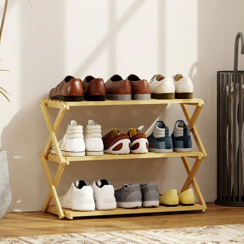 HOMCOM Schuhregal aus Bambus, 3-stufiges klappbares Schuhregal in Natur, ideal für Flur, Eingangsbereich oder Schlafzimmer - Bild 2