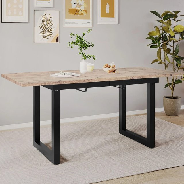 okwish Esstisch aus Metall und MDF im Industriestil, erweiterbar, rechteckig, Farbe: Natur/Schwarz/Braun, B/T/H: 140 x 80 x 76 cm - Bild 1