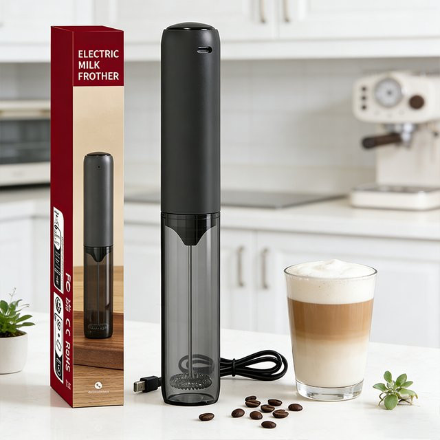 Venlohome Elektrischer Milchaufschäumer in Schwarz, Wiederaufladbarer Handheld Milchmixer für Kaffee und Latte - Bild 1
