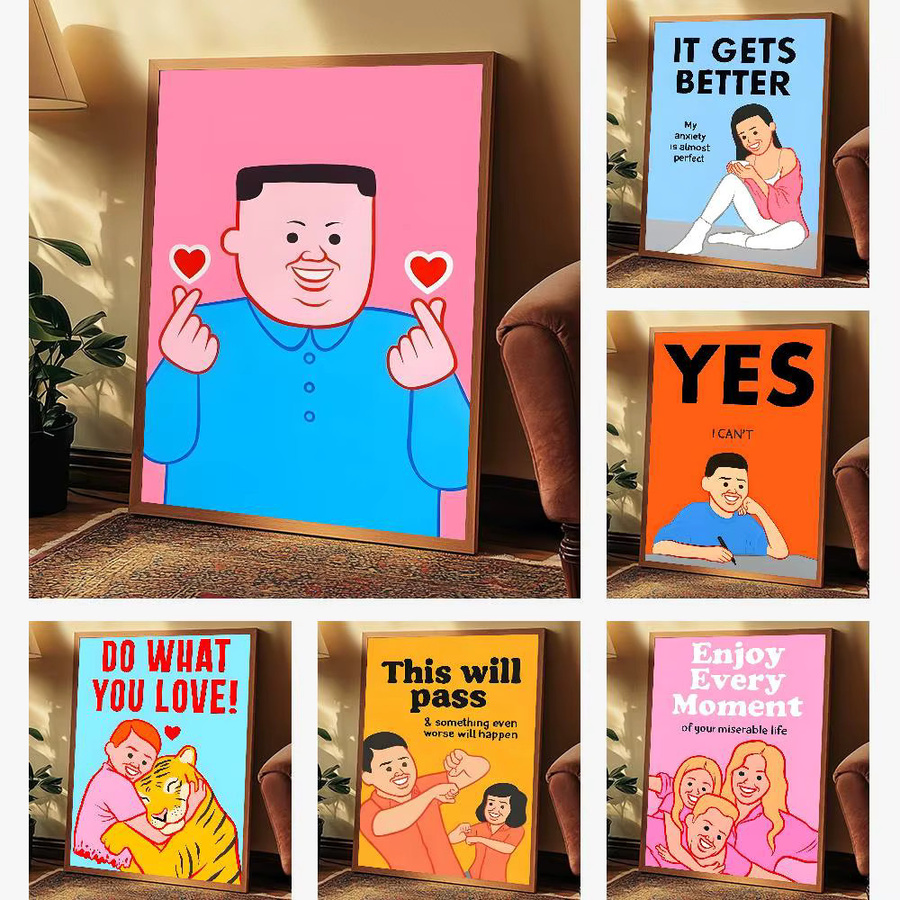Lustige Posterkunst J-Joan C-Cornella in Multicolor, rechteckiges Wandbild für Wohnzimmer und Schlafzimmer, ohne Rahmen - Bild 3