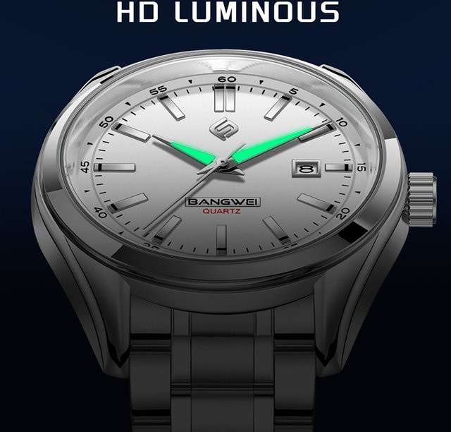 BANGWEI Armbanduhr Quarz, Edelstahl, Silber, Weiß, Herren - Bild 1