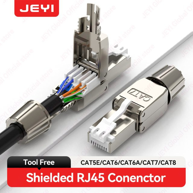 JEYI CAT7 6A RJ45 Stecker STP Field-Termination-Ethernet-Stecker in Silber für 23-26AWG Netzwerkkabel mit PCB-Anschlüssen - Bild 1