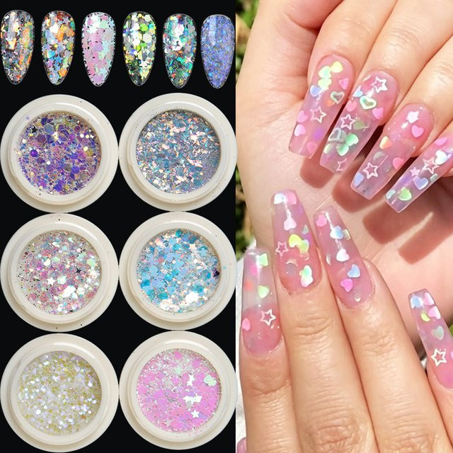 Full Beauty Nageldekoration Glitzerflocken, Schimmernd, 6 Boxen - Bild 1