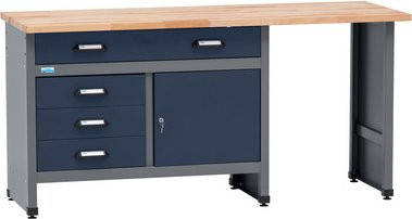 KÜPPER Werkbank mit einer Tür und 4 Schubladen, Blau-Grau, B/T/H: 170 x 84 x 60 cm