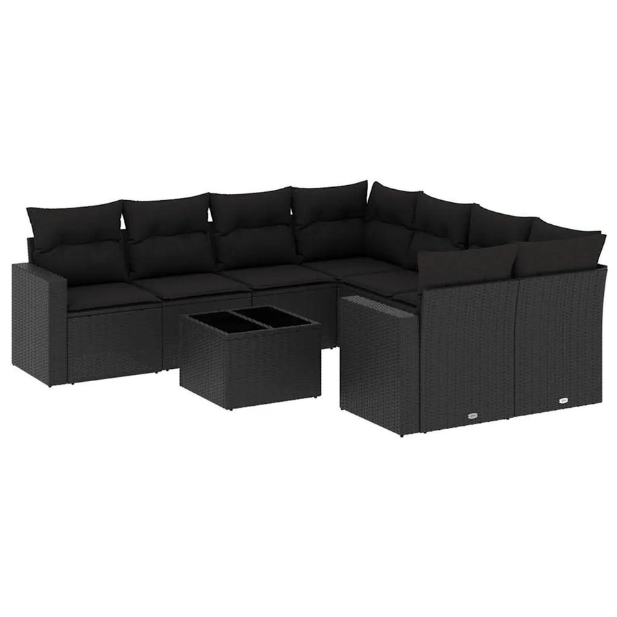vidaXL 9-tlg. Garten-Sofagarnitur in L-Form aus Polyrattan mit Kissen und Couchtisch, Schwarz - Bild 2